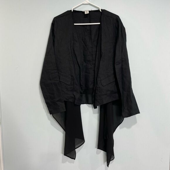 AMARYLLIS Black Cardigan Linen Waterfall Blazer Jacket Size Small Sheer Chiffon - Picture 1 of 9
